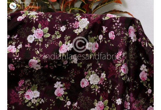Burgundy Pure Printed Silk Fabric by the yard Wedding Dress Bridesmaid Party Costume Curtains Hair Crafting Sewing Dupatta Scarf Saree Material