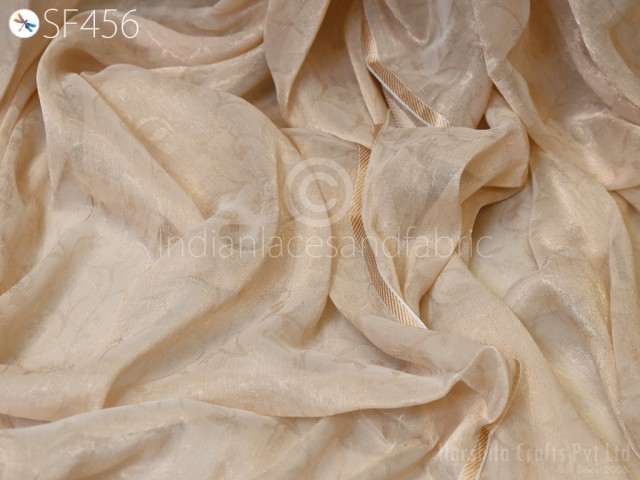Crafting Sewing Rose Gold Silk Tissue Embossed Georgette Fabric by the yard 60gsm Indian Pure Silk Clothing Wedding Dress Curtain Saree