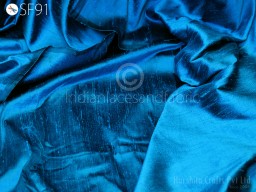Dark Turquoise Blue Black Indian Pure Dupioni By The Yard Wedding Costumes Dress Table Runner Pillow Cushion Cover Drapery Upholstery Dupioni Raw Silk
