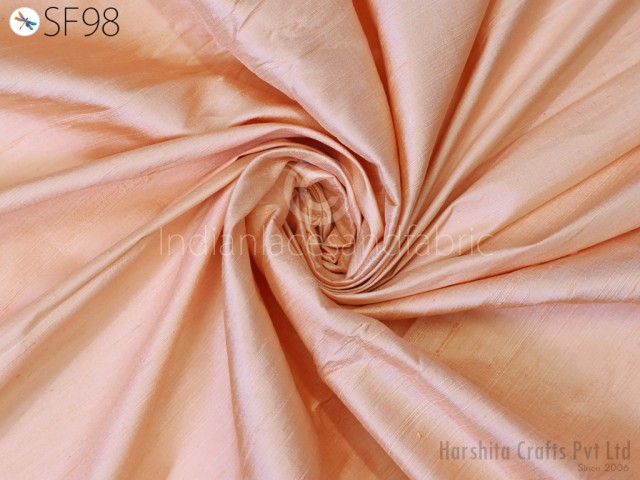 Pale peach indian pure dupioni silk raw silk fabric by the yard crafting sewing wedding dresses skirts vest coats silk pillow cover curtains fabric for long dress