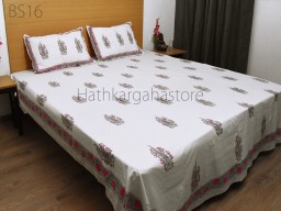 Block Printed Cotton Flat Sheet Bedspread with Pillowcase Set Bedcover Queen / King Size, Sofa Cover Home Bedding Décor Furnishing Tapestry Boho Bedding