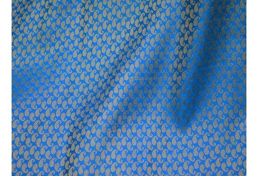 Blue jacquard fabric by the yard Indian banarasi brocade footwear material hat making cushion cover home décor table runner blended silk fabric