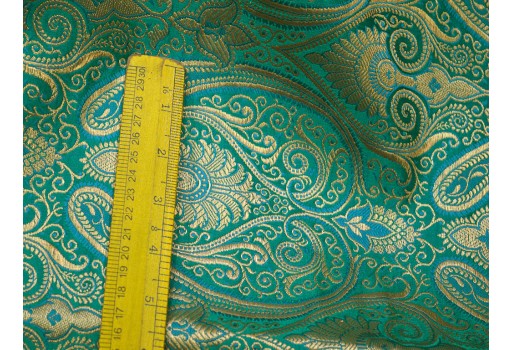Banarasi Silk Illustrate Golden Woven Floral Design See Green Brocade By The Yard party wear Evening Dress Material Mat Making Furniture Cover Clutches Midi sewing accessories