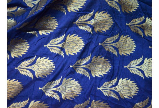 Blue Brocade by the Yard Wedding Dress Banarasi Silk Sewing Crafting Bridal lehenga Evening Dress Material bridesmaid Fabric clothing accessories