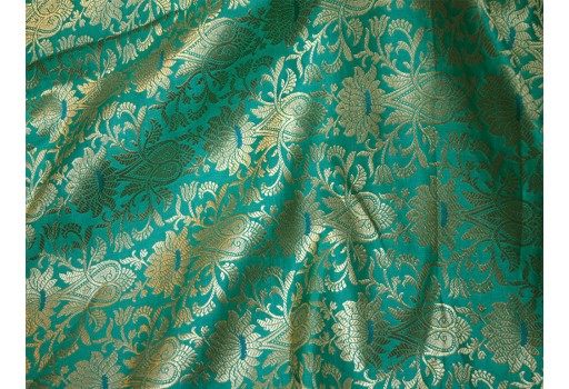 Indian Banarasi Brocade Sea Green and Gold Banarasi Fabric by the Yard bridesmaid lehenga Wedding Dresses sewing Crafting Evening Dress Material Mat Making Furniture Cover clothing accessories