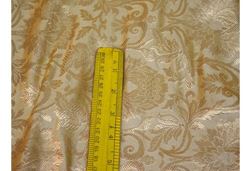 Cream Gold Woven Floral Design Silk Brocade Blended Beige Fabric By The Yard Indian Banarasi Jacket Sewing Material Bridal Clutches Fabric Wedding Dress Lehenga Making Skirt