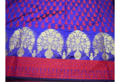 Gold Floral Red And Blue Design Brocade Blended Silk By The Yard Indian Banarasi Fabric Jacket Sewing Material Bridal Clutches Wedding Dress Lehenga Making Skirt fashion blogger