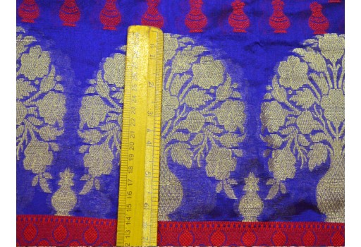 Gold Floral Red And Blue Design Brocade Blended Silk By The Yard Indian Banarasi Fabric Jacket Sewing Material Bridal Clutches Wedding Dress Lehenga Making Skirt fashion blogger