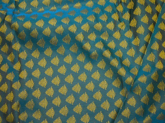 Sea green jacquard fabric by the yard Indian banarasi brocade footwear material hat making cushion cover home décor table runner blended silk fabric