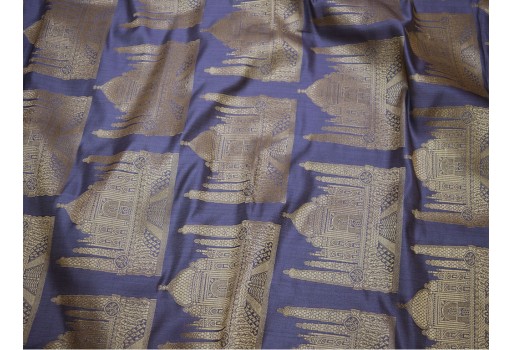 Golden Woven Taj Mahal design Blended Silk Brocade Grey and Gold Fabric By The Yard Indian Banarasi Jacket Sewing Material Bridal Clutches Fabric Wedding Dress Lehenga Making clothing accessories