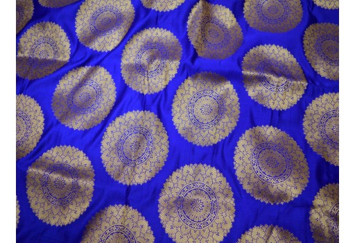 Benarasi blended silk golden mandala design Indian blue brocade by the yard fabric pillow cover outdoor dress hair crafting fabric scrap booking projects brocade home décor table runner