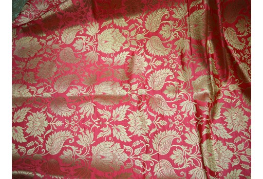 1.5 Meter Banarasi Blended Silk Golden Floral Design Carrot Red Brocade Occasion Pillow Cover Outdoor Hair Crafting Tops Scrap Booking Projects fashion blogger Fabric
