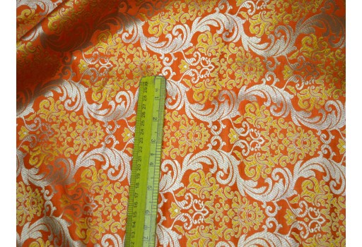 Banarasi Silk Illustrate Golden Design Orange and Gold Brocade By The Yard engagement Evening Dress Material Mat Making sewing accessories Furniture Cover Clutches Multi Purpose Fabric Bow Tie Brocade