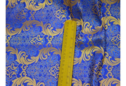 Golden Woven Design Silk Blended Royal Blue Fabric By The Yard Indian Banarasi Brocade Jacket Sewing Material Bridal Clutches Wedding Dress Lehenga Making sewing accessories
