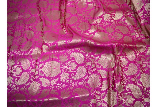Golden Woven Design Blended Silk Magenta Fabric By The Yard Indian Banarasi Jacket Sewing boutique Material Bridal Clutches craft supplies Wedding Dress Lehenga Making Fabric Skirt