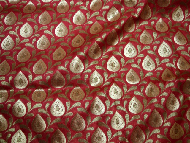 Golden Design Blended Silk Red Fabric By The Yard Indian Banarasi Jacket Sewing Material Bridal Clutches Wedding Dress Lehenga Making Skirt fashion blogger