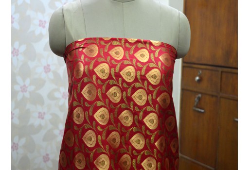 Golden Design Blended Silk Red Fabric By The Yard Indian Banarasi Jacket Sewing Material Bridal Clutches Wedding Dress Lehenga Making Skirt fashion blogger