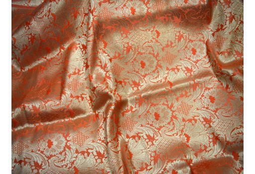 Banarasi Blended Silk Golden Design sherwani Fabric Dark Peach Brocade By The Yard Occasion Pillow Cover Outdoor Hair Crafting Tops Scrap Booking Projects Fashion Designer Sewing Material