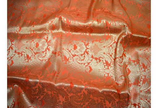 Banarasi Blended Silk Golden Design sherwani Fabric Dark Peach Brocade By The Yard Occasion Pillow Cover Outdoor Hair Crafting Tops Scrap Booking Projects Fashion Designer Sewing Material