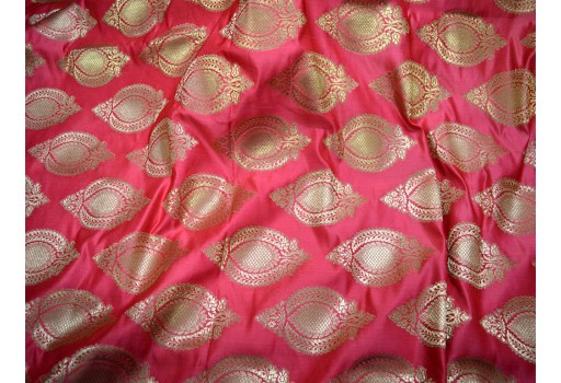 Banarasi Blended Silk Brocade By The Yard Golden Design Coral And Gold Occasion Pillow Cover boutique material Wedding Dress Outdoor Hair Crafting Tops Scrap Booking Projects fashion blogger Brocade