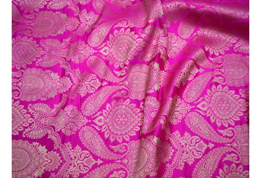 Indian Blended Silk Magenta Brocade By The Yard Headband Material Banarasi Vest Coat Fabric Midi Dress Golden Design Bow Tie Making Home Furnishing Sewing Accessories Fabric