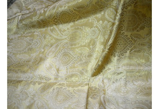 Banarasi Silk Illustrate Golden Design Fabric Beige Brocade By The Yard Festive Wear Dress Material Saree Making Kurtis Hand Purse Wall Décor Fabric craft supplies