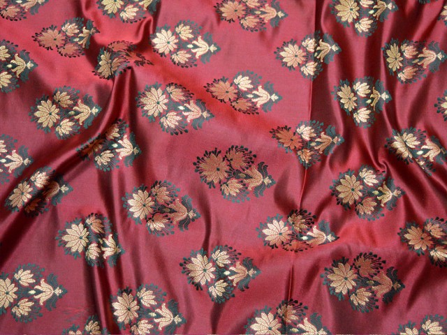 Burgundy Banarasi Silk Brocade By The Yard Illustrate Floral Design Evening Dress Material Mat Making Brocade Furniture Cover Fabric sewing accessories