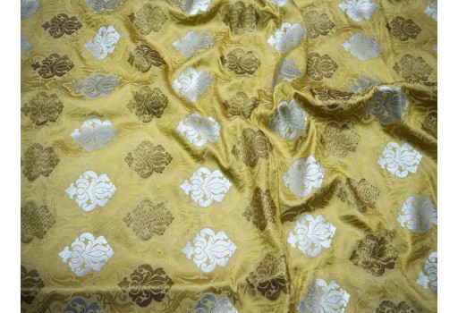 Silver Design Fabric Indian Banarasi Blended Silk Beige Brocade By The Yard Occasion Pillow Cover Outdoor Fabric Hair Crafting Brocade Tops Scrap Booking Projects Shrugs Fabric