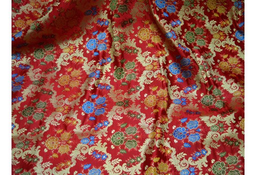 Banarasi Silk Illustrate Multi Colour Floral Design Red Brocade By The Yard Evening Dress Material Mat Making Furniture Cover Sling Bag Fabric Slipper Band Brocade