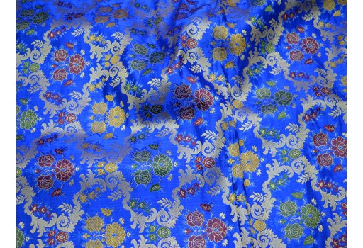Blue Brocade by the Yard Banarasi Art Blended Silk Wedding Dress Home Decor Table Runner Jacket boutique material Making Fabric festive wear clothing accessories