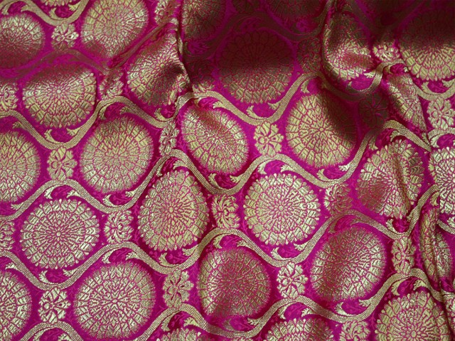 Home Décor Magenta Brocade by the Yard Banaras Crafting Indian Wedding Dress Banarasi Art Silk Sewing Curtains Cushions making festive wear Fabric