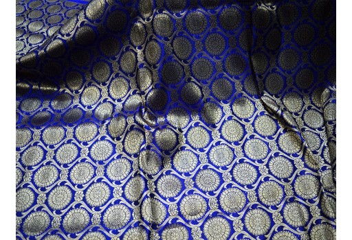 Home Décor Royal Blue Brocade by the Yard Banaras Crafting Indian Wedding Dress Banarasi Art Silk Sewing Curtains Cushions making festive wear Fabric