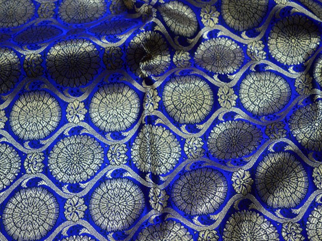 Home Décor Royal Blue Brocade by the Yard Banaras Crafting Indian Wedding Dress Banarasi Art Silk Sewing Curtains Cushions making festive wear Fabric