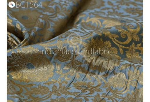 Grey Brocade By The Yard Banarasi Art Silk Wedding western Dress Crafting Sewing Cushion Cover Home Décor Costume home furnishing fashion blogger boutique material Fabric