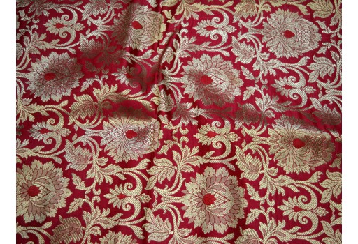 Maroon Brocade by the Yard Banarasi Indian Blended Silk Wedding Dress Crafting Sewing Cushion Cover Home Décor Costume fabric home furnishing sewing accessories