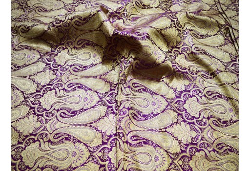 Purple Banarasi Brocade by the Yard Blended Silk Wedding Dress Material Crafting Sewing Home Furnishing Cushions Drapery Costume Fabric