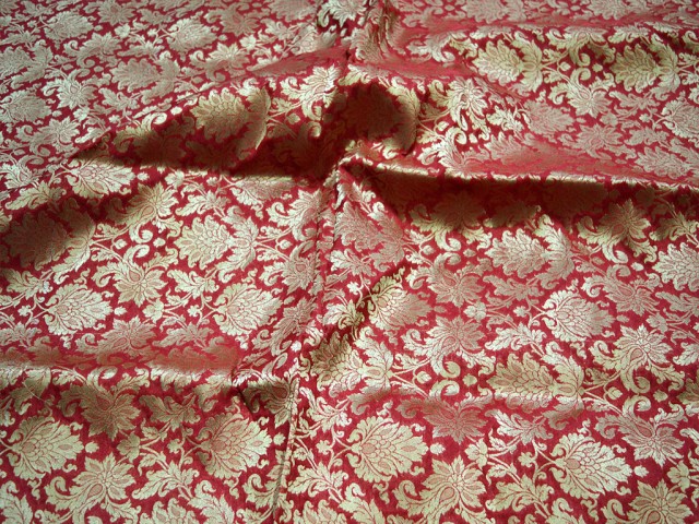 Silk Brocade fabric In Maroon And Gold With Motifs Indian Silk Dresses Pure Banarasi Silk By The Yard Crafting Sewing festive wear wall decor table runner Fabric