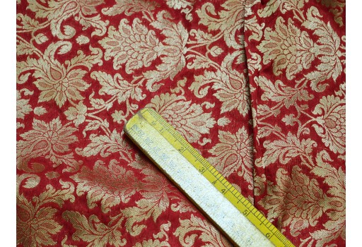 Silk Brocade fabric In Maroon And Gold With Motifs Indian Silk Dresses Pure Banarasi Silk By The Yard Crafting Sewing festive wear wall decor table runner Fabric