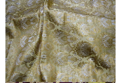 Lemon Yellow and Gold Banarasi Silk Wedding Dress Making Brocade by the yard Sewing Material Costume Crafting Drapery Pillow Cushion Cover home furnishing fabric