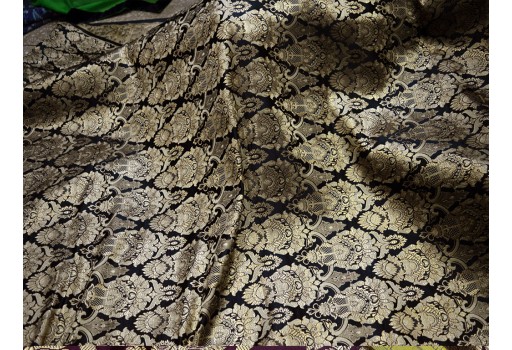 Black banarasi blended silk brocade by yard banaras wedding dress sewing crafting costumes bridesmaid skirt lehenga cushion cover home furnishing fabric