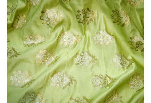Indian apple green banarasi blended silk brocade fabric by yard banaras wedding dress sewing crafting costumes bridesmaid skirt lehenga cushion cover home furnishing fabric