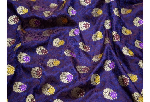 Royal blue benarasi blended jacquard silk brocade by the yard fabric occasion curtain making material outdoor brocade hair crafting scrap booking projects