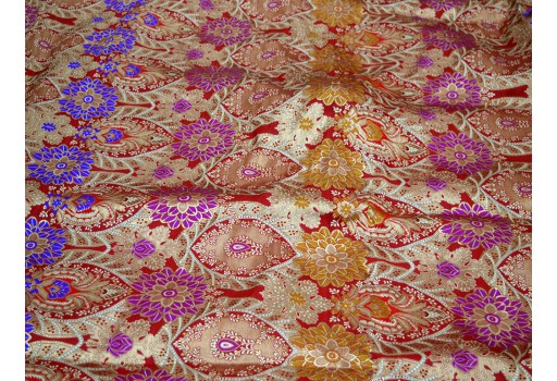 Banaras Silk Red Brocade By The Yard Wedding Fabric Dress Material Lengha festive wear Crafting Sewing Costumes clothing accessories