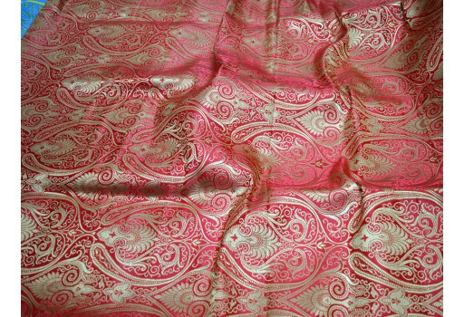 Coral Red Brocade Fabric By The Yard Indian Wedding Dress Banarasi Silk Crafting Costume Varanasi bridal lehenga Ethnic wear sewing accessories
