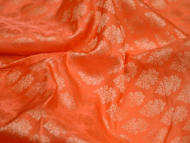 Indian silk orange brocade by the yard headband material banarasi jacket fabric floral wedding dresses trousers making brocade home decoration