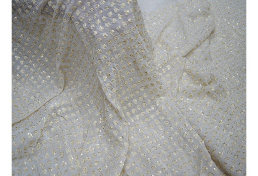 Sequin Saree Ivory Georgette Sequins Wedding Dress Embroidered Fabric By The Yard Crafting Sewing Costumes Dye-Able Chikankari Bridesmaid Lehenga Drapery Dupatta Making