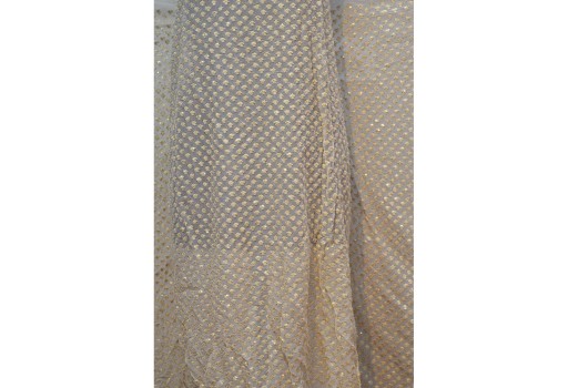 Sequin Saree Ivory Georgette Sequins Wedding Dress Embroidered Fabric By The Yard Crafting Sewing Costumes Dye-Able Chikankari Bridesmaid Lehenga Drapery Dupatta Making