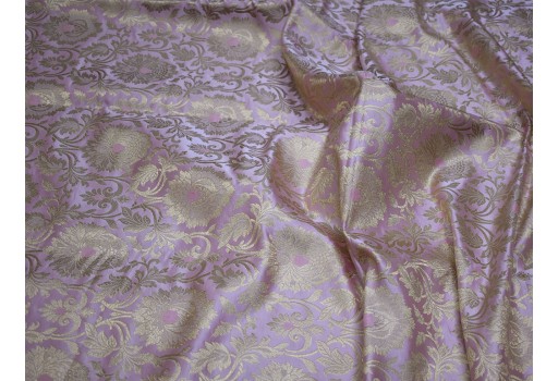Indian pink gold brocade bridal banarasi fabric by the yard blended silk wedding dress crafting sewing cushion covers curtains ties table runner crafts supplies floral brocade