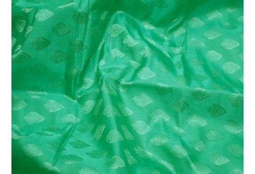 Sea green silk jacquard fabric by the yard Indian brocade sewing table runner dresses home decor cushion covers bridesmaid banaras silk wedding lehenga jackets doll dresses making fabric