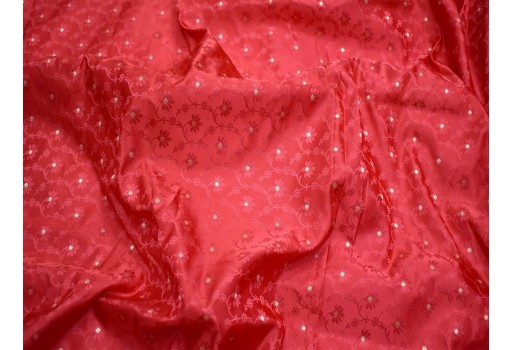 Indian red jacquard brocade sewing crafting costume table runner fabric home decor cushion covers brocade by the yard bridesmaid banaras silk wedding lehenga jackets doll dresses making fabric